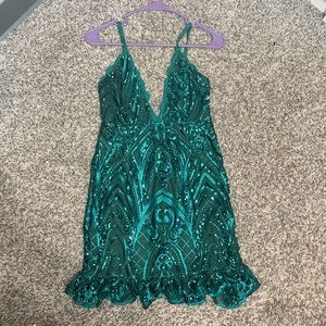 PrettyLittleThing Teal Sequin Mini Dress